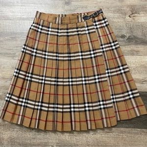 Vintage Check Plaid Tartan Pleated Wrap Skirt 100% Wool High Waist